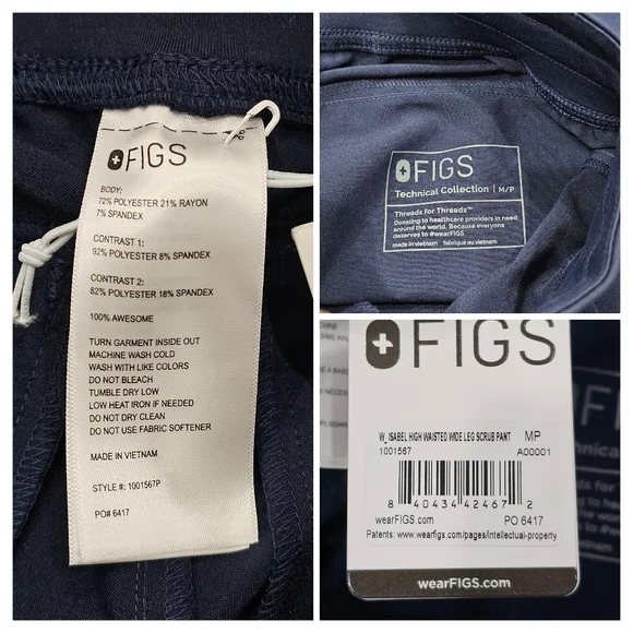 Figs Isabel high waisted Wide Leg scrub pants Navy Petite - Picture 6 of 10